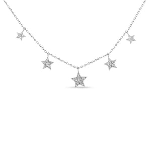 .925 Sterling Silver 1/3 Cttw Diamond Multi - Star Dangle Droplet Charm Pendant 18" Necklace (I1 - I2 Clarity, H - I Color) - Rieworkes