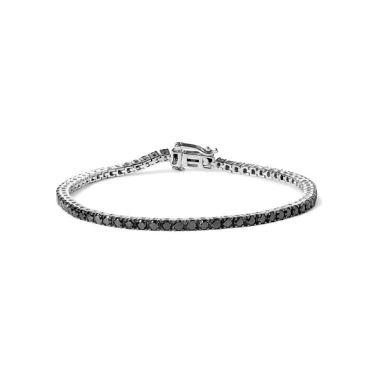 .925 Sterling Silver 4 - Prong Set Treated Black Round - Cut Diamond Classic Tennis Bracelet (Black Color, I2 - I3 Clarity) - 7.25" - Rieworkes