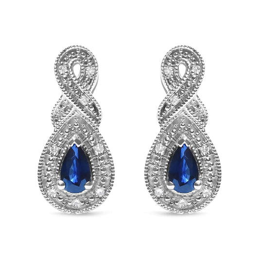 .925 Sterling Silver 4.5 x 3mm Pear Sapphire Gemstone and Diamond Accent Infinity Drop Stud Earrings (H - I Color, SI1 - SI2 Clarity) - Rieworkes