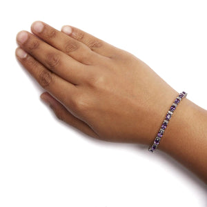 .925 Sterling Silver 9 1/2 Cttw Alternating Oval Amethyst and White Diamond Accent Link Tennis Bracelet (I - J Color, I3 Clarity) - 7.25" Inches - Rieworkes