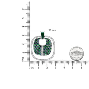 .925 Sterling Silver Green Enamel Pendant with 1/2 Cttw Diamond, Sapphire, and Tsavorite Openwork Statement 18" Pendant Necklace (F - G Color, VS1 - VS2 Clarity) - Rieworkes