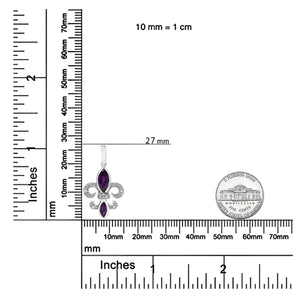 .925 Sterling Silver Marquise Cut Amethyst and Diamond Accent Fleur De Lis Dangle Stud Earrings (H - I Color, SI1 - SI2 Clarity) - Rieworkes