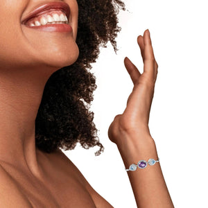 .925 Sterling Silver Oval Amethyst and Pear Blue Topaz with Diamond Accent Lariat 4” - 10” Adjustable Bolo Bracelet (H - I Color, SI1 - SI2 Clarity) - Rieworkes