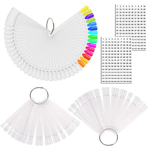 JASSINS 150 Pcs Nail Swatch Sticks with Ring and Number posted, Clear Fan-shaped Nail Art Polish Practice Display Tips Nail Sample Sticks, Nail Practice Color Display Polish Board C. Transparent (150 PCS)