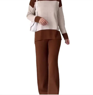 European And American Fashion Color Matching Top Loose All-match Wide Leg Pants Suit Women