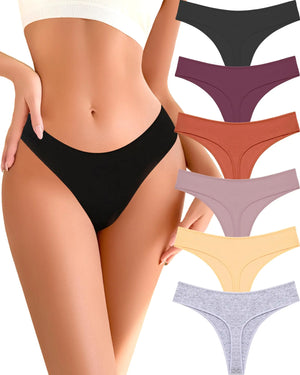 Cotton Underwear for Women Pack Breathable Thongs for Women Sexy Stretch Soft Womens Panties Thong XS-XL Black/Purple/Caramel/Khaki/Apricot/Gray Large