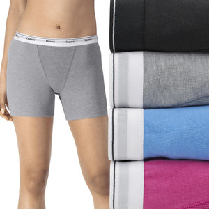 Hanes Womens Mid-Thigh Boxer Brief Pack, Stretch Cotton Underwear, 4-Pack Small Fashion Color Mix