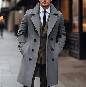 Fall Winter Men Woolen Coat Double Breasted Long