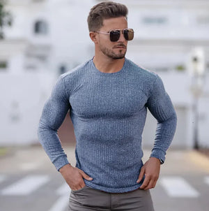 New Sports Bottoming Shirt Men's Fitness Casual Men's Slim Knit Sweater Long-Sleeved T-Shirt