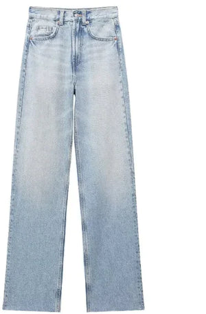 Fashion Casual High Waist Straight Wide Leg Denim Trousers For Women