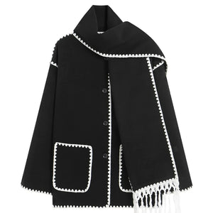 Women's Thick Woolen Coat with Scarf