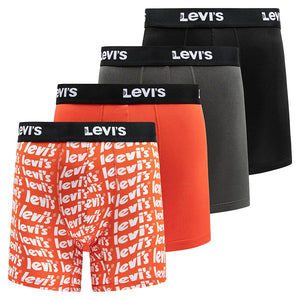 Levi's Mens Underwear Microfiber Boxer Brief for Men Ultra Soft 4 Pack Small Black, Orange, Charcoal. Orange Print