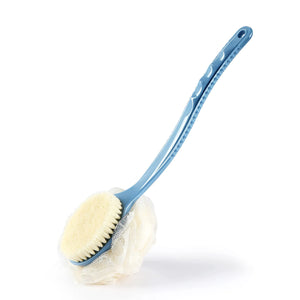 Shower Body Brush with Bristles and Loofah,Back Scrubber Bath Mesh Sponge with Curved Long Handle for Skin Exfoliating Bath, Massage Bristles Suitable for Wet or Dry, Men and Women (Blue)