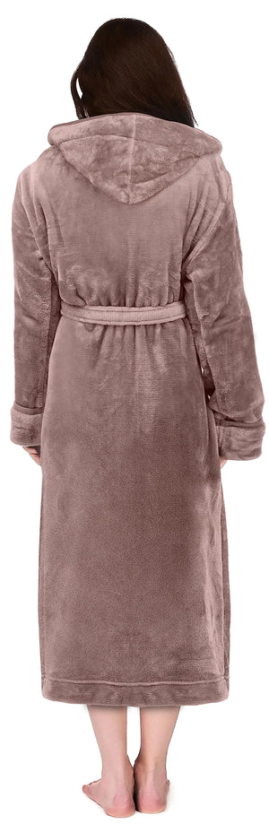 NY Threads Women's Fleece Hooded Bathrobe Plush Long Spa Robe X-Large Taupe