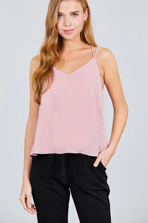 Back Cross Strap Cami -Rose