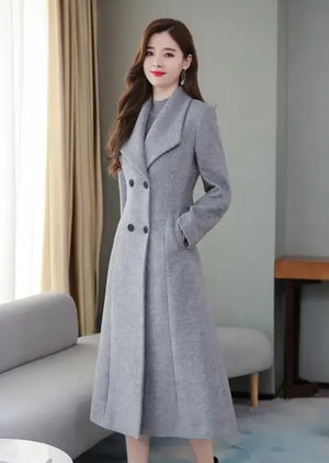 Women's Woolen Coat Over-the-knee Thickening Large Size Lapel