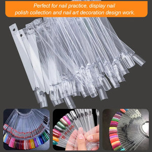 JASSINS 150 Pcs Nail Swatch Sticks with Ring and Number posted, Clear Fan-shaped Nail Art Polish Practice Display Tips Nail Sample Sticks, Nail Practice Color Display Polish Board C. Transparent (150 PCS)