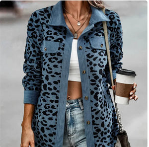 Chic Leopard Print Long Sleeve Jacket for Women