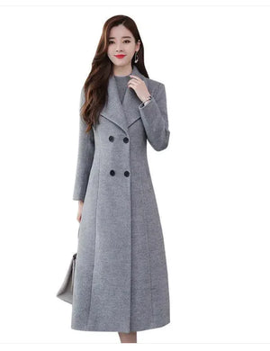 Women's Woolen Coat Over-the-knee Thickening Large Size Lapel