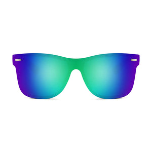 FEISEDY Sunglasses, Rimless Mirrored Sun Glasses with Reflective One-Piece Lens, B4114 Green Blue Mirror 62 Millimeters