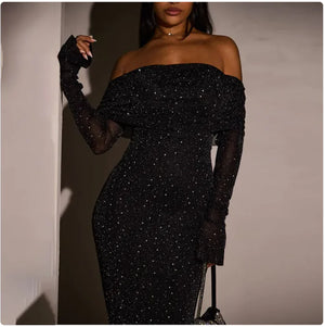 Sequined Off-shoulder Dress Women's Clothing