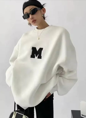 MEXZT Streetwear Y2K Oversized Fleece Sweatshirt with Letter Print – Harajuku & Korean Inspired Casual Hoodie for Women