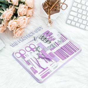 Manicure Set Professional Manicure Kit - 30 in 1 Pedicure Kit Nail Clippers Set Stainless Steel Nail Kit for Women - Purple 30 piece set