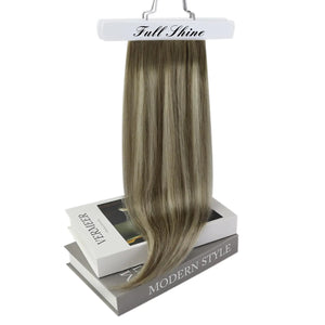 Full Shine Clip in Human Hair Extensions 20 Inch Seamless Clip in Hair Extensions Straight Remy Hair Cool Taupe Ombre Highlight Blonde Damage Free Hair Extensions Clip ins 20 Inch(Pack of 1) #7/800/7 Cool Taupe Mix Blonde