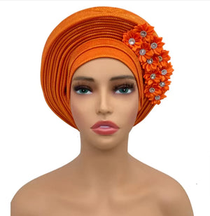 Stunning Floral Auto Gele Headwraps - 2024 New African Turban for Elegant Weddings & Parties