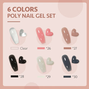 GAOY Poly Gel Nail Kit with U V Light Starter Kit, 6 Colors Nude Pink Black Builder Gel Nail Extension Kit for Beginners with Everything Nail Art DIY at Home Set C