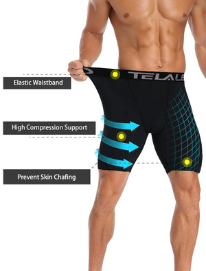 TELALEO 5/6 Pack Compression Shorts Men Spandex Sport Shorts Athletic Workout Running Performance Baselayer Underwear Black(6pcs) Small