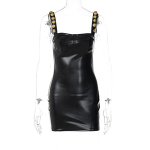 Elegant Sleeveless PU Leather Mini Dress