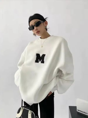 MEXZT Streetwear Y2K Oversized Fleece Sweatshirt with Letter Print – Harajuku & Korean Inspired Casual Hoodie for Women