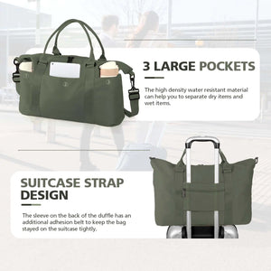 Travel Duffle Bag, Waterproof Weekender Bag Carry On Tote Bags for Women, Travel Essentials Sport Gym Bag for Men, Hospital Bag for Labor and Delivery, Overnight Bag Luggage Bag with Trolley Sleeve 06 Dark Green