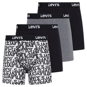 Levi's Mens Boxer Briefs Breathable Stretch Underwear 4 Pack Scribble Logo, Caviar, B25heathergrey, Caviar X-Large