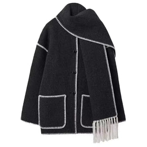 Women's Thick Woolen Coat with Scarf