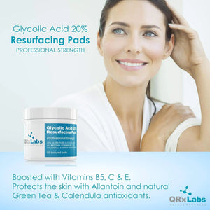 Glycolic Acid 20% Resurfacing Pads for Face & Body with Vitamins B5, C & E, Green Tea, Calendula, Allantoin - Exfoliates Surface Skin and Reduces Fine Lines and Wrinkles - Peel Pads - 2PK Resurfacing Pads 2 Pack