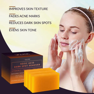 Valitic Unisex Dark Spot Corrector Bar, 100g - Exfoliating, SLS and Paraben-Free Turmeric Soap for Skin Tone Correction, Vitamin C, Retinol and Collagen Blend 3 Pack + Bag