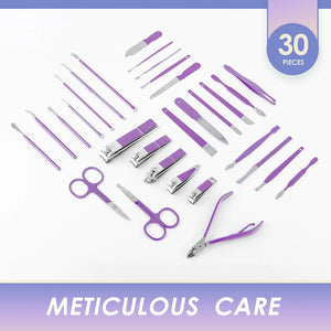 Manicure Set Professional Manicure Kit - 30 in 1 Pedicure Kit Nail Clippers Set Stainless Steel Nail Kit for Women - Purple 30 piece set