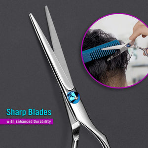 Stainless Steel Hair Cutting Scissors 6.5 Inch Hairdressing Razor Shears Professional Salon Barber Haircut Scissors, One Comb Included, Home Use for Man Woman Adults Kids Babies