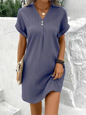 Elegant Two Buttons V-Neck Pullover Dress