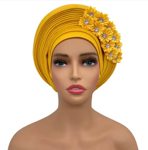 Stunning Floral Auto Gele Headwraps - 2024 New African Turban for Elegant Weddings & Parties