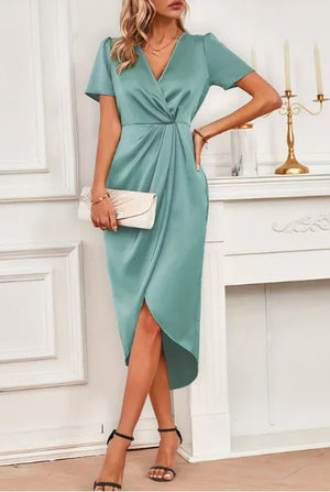 Satin Short Sleeve Party Dress