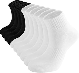 ACCFOD Womens Ankle Socks Thin Cotton Gym Socks Athletic Mini Crew Socks 5 Pairs 5 - 9 White & Black - Rieworkes