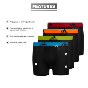 adidas Kids - Boy's Performance Boxer Briefs Underwear (4 - Pack) Large Black/Solar Blue/Semi Solar Slime Green - Rieworkes