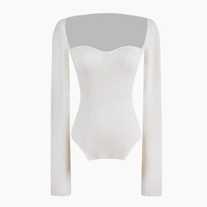 Ribbed Sweetheart Long Sleeve Top