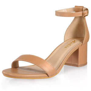Ankis Nude Silver Black Heels Women's Open Toe Ankle Strap Block Chunky Low Heeled Sandal Comfortable Office Wedding Dress Pump Shoes Standard Size 2.25 Inches Heel Design 6.5 Nude Pu - Rieworkes