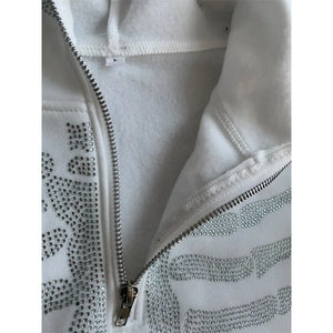 Skeleton Rhinestone Hoodie Full Zip Up Women Cyber Y2K Hooded Sweatshirts