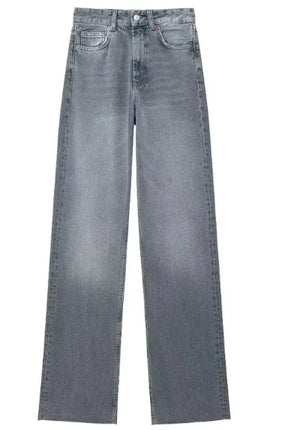 Fashion Casual High Waist Straight Wide Leg Denim Trousers For Women