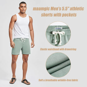 maamgic Mens Athletic Gym Shorts 5.5" Elastic Waist Casual Pajama Pocket Jogger Men Workout Short Pants Large Mint